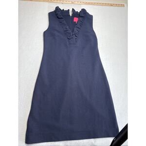 Lilly Pulitzer Tisbury Knit Shift Dress S Navy Blue Ruffle Neckline Sleeveless